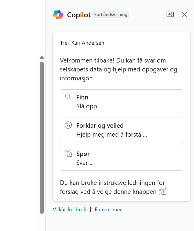 Copilot-panelet i Microsoft Dynamics 365 Business Central